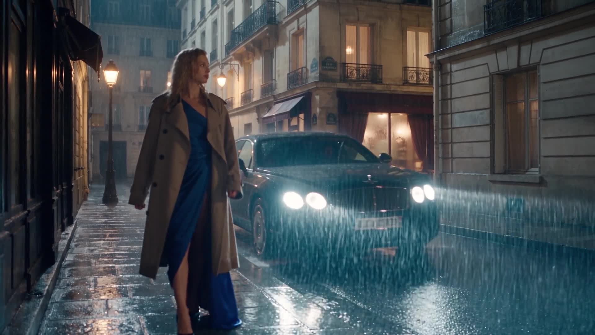 Emma walking through Paris at night — a still from Pretty Little Movies